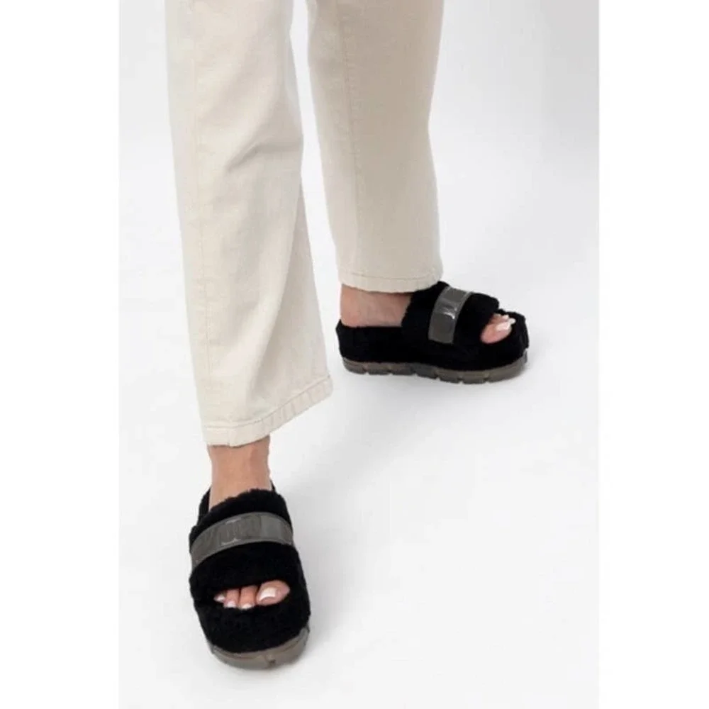 NIB UGG Australia Fluffita 9 40 Black Clear Platform Slide Slipper Sandals - Picture 9 of 12